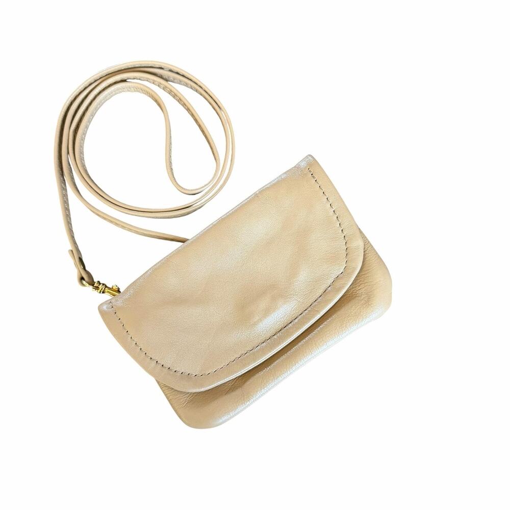 Crossbody Bag Womens Small Beige Leather Suede Lining Magnetic Zip Pockets